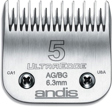 Andis Carbon Infused Steel Ultraedge Dog Clipper Blade, Size-5 Skip Tooth, 1/4-Inch Cut Length (64079),Chrome