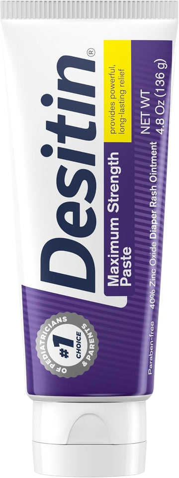 Desitin Maximum Strength Baby Diaper Rash Cream, 40% Zinc Oxide For Treatment, Relief & Prevention, Hypoallergenic, Phthalate- & Paraben-Free Paste, Protects Skin For 12 Hours, 4.8 Oz