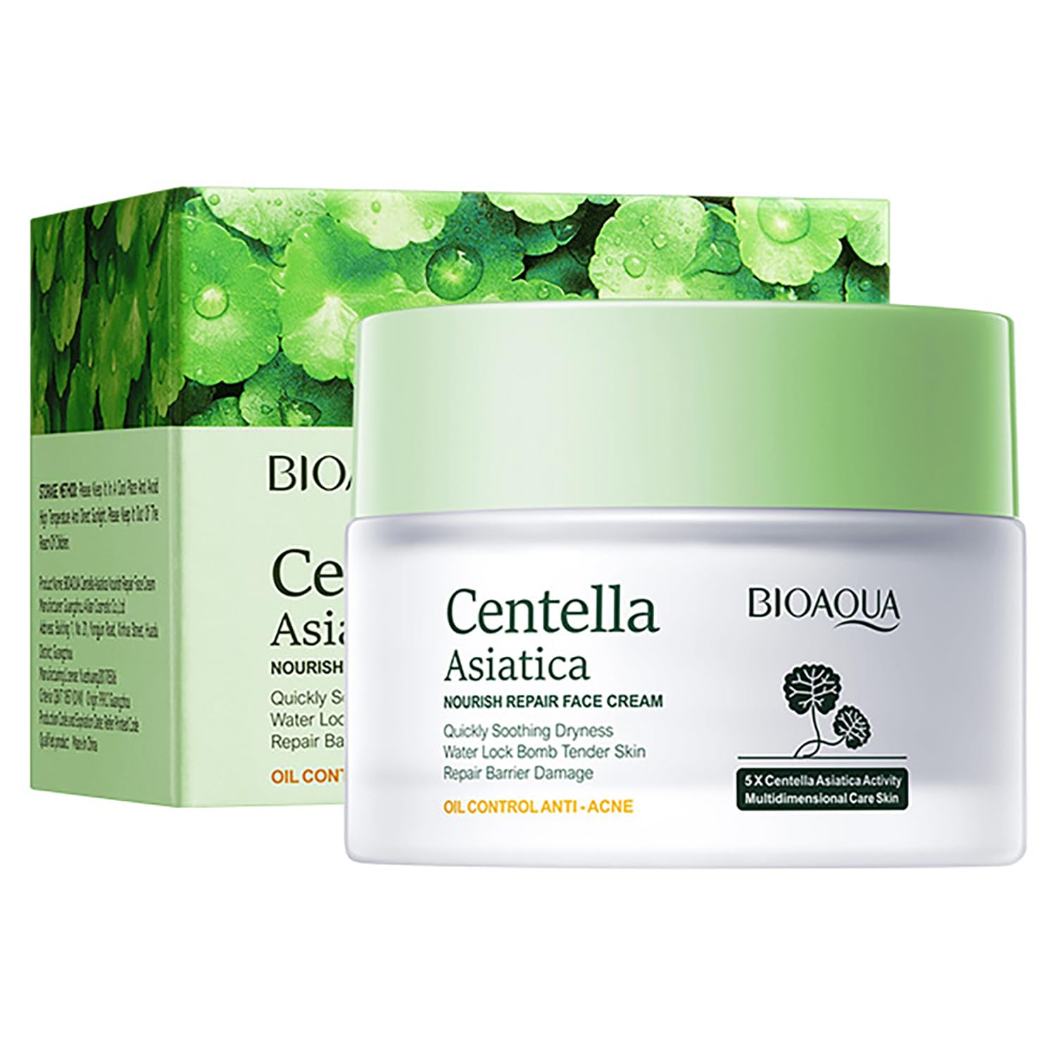 Bioaqua Centella Asiatica Nourish Repair Face Cream Soothing Dryness Moisturizing Face Skin Care Oil Control Anti-Acne 50G / 1.76Oz