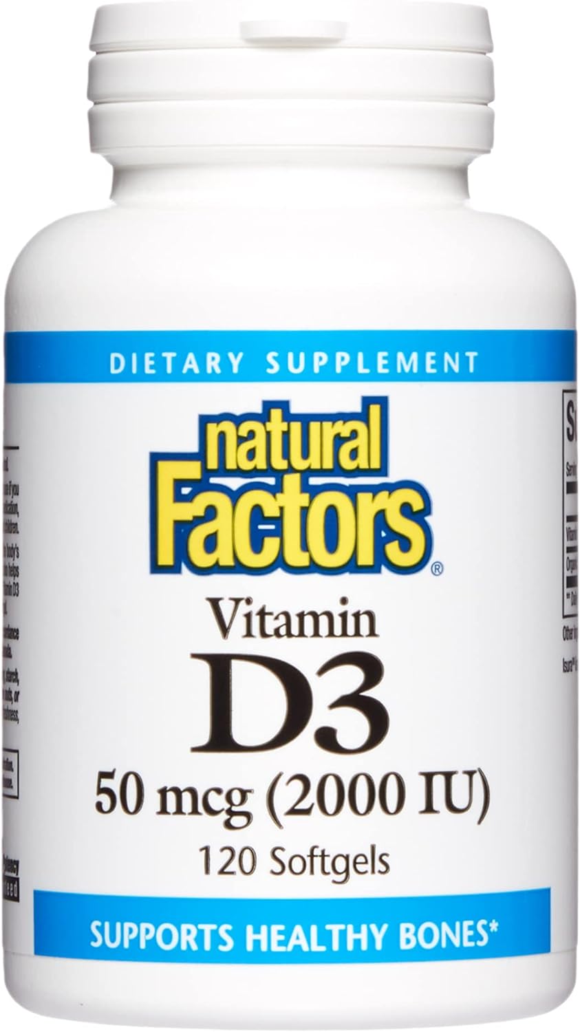 Natural Factors, Vitamin D3 2000 IU (50 mcg), Supports Strong Bones, Muscles and Immune Function, 120 Softgels