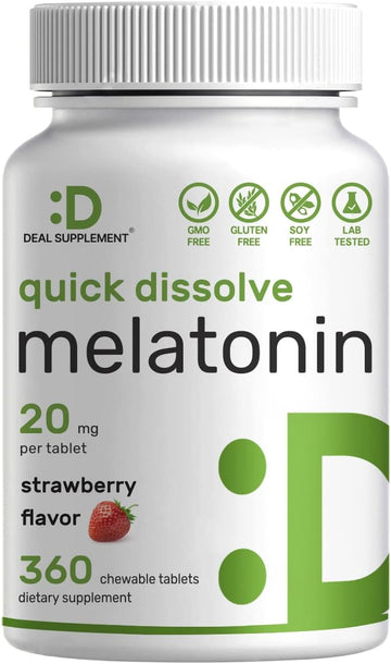 Melatonin 20mg Tablets, 360 Pill - Strawberry avored - Easy Consumption & Absorption | Keto, Vegan Friendly, Bulk Supply (360 Servings)