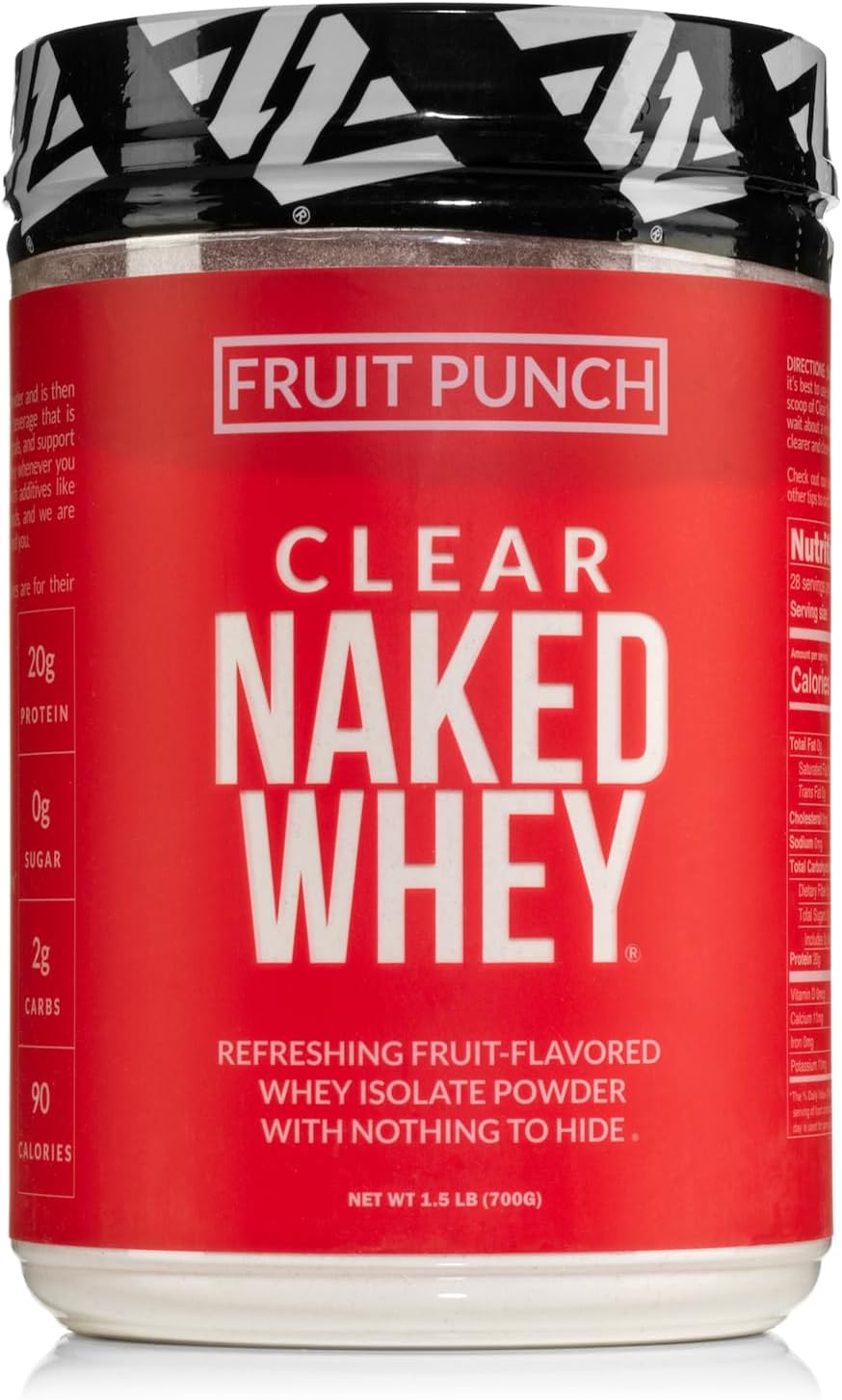 NAKED nutrition Clear Naked Whey Protein Isolate, Fruit Punch, Iso Protein Powder, No Gmos Or Artificial Sweeteners, Gluten-Free, Soy-Free - 28 Servings