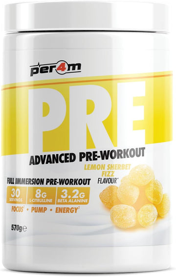 Per4M Pre Workout Powder 570G | Intense Pump, Sustained Energy And Mental Focus | With L-Citrulline, Beta Alanine & Caffeine With Added Hydration (Lemon Sherbet Fizz)