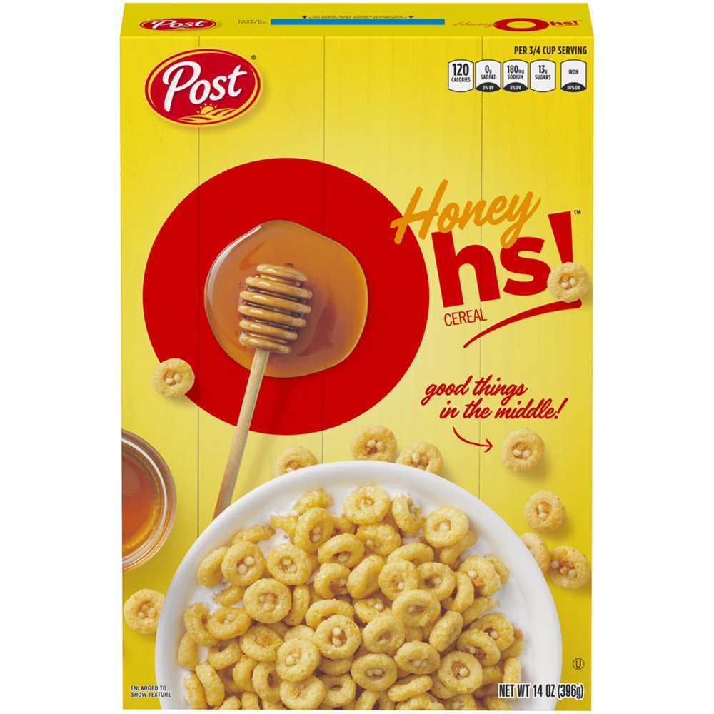 Post Honey Oh!s cereal, Filled Ohs Breakfast Cereal, 14 Ounce