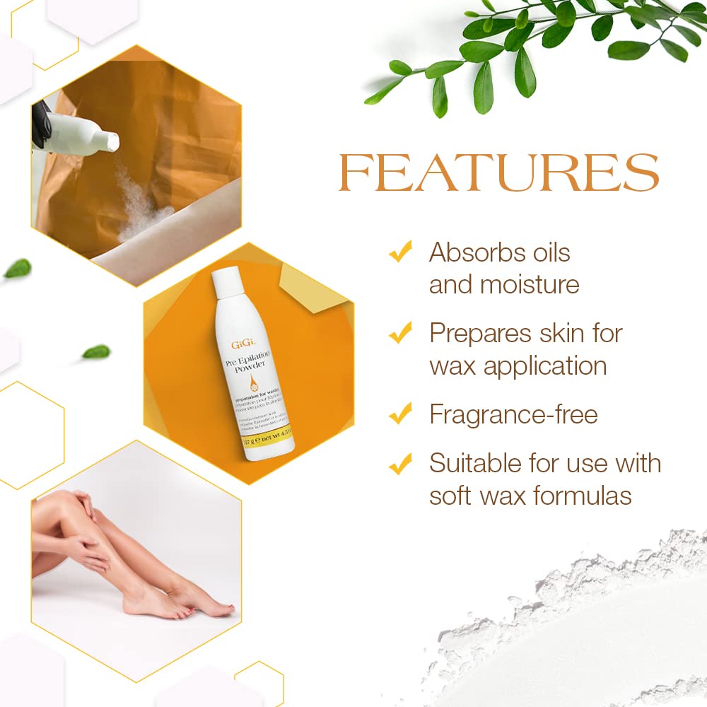 Gigi Pre-Epilation Waxing Powder For Hair Removal, Moisture-Absorbing Pre Wax Powder, 4.5 Oz : Hair Waxing Strips : Beauty & Personal Care