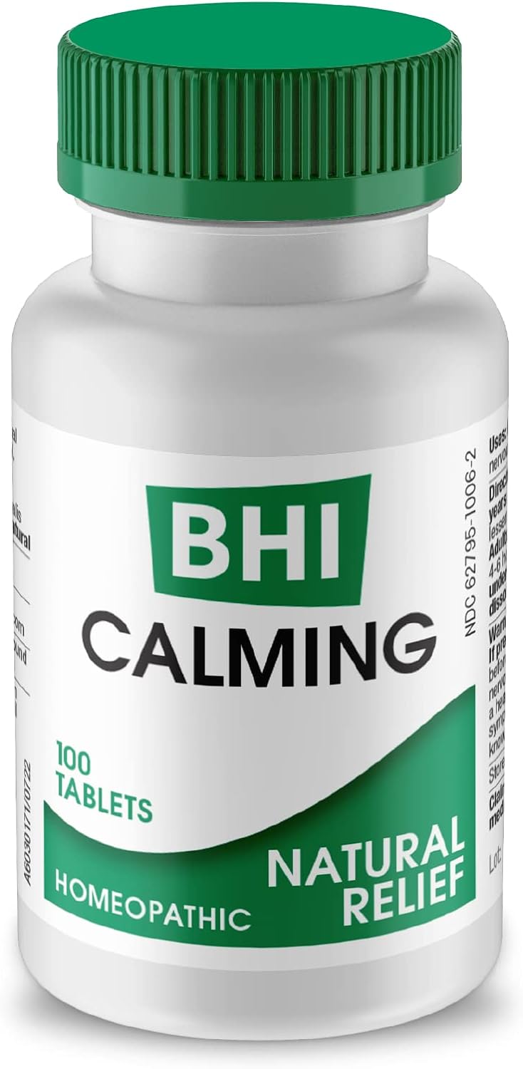BHI Calming Stress Relief Blend 10 Natural Active Ingredients Help Restore Balance, Support Calm Mood & Sleep - Relax Mind & Body with Passionflower Chamomile & Valerian Root - 100 Tablets