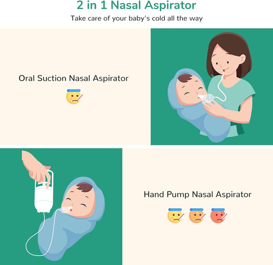 GROWNSY Nasal Aspirator for Baby, Hand Pump ? Oral Suction 2 in 1 Baby Nasal Aspirator and Baby Nose Sucker, with 30 Hygiene Filters and a Convenient Storage Travel Case