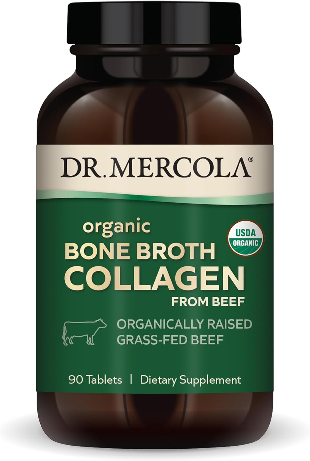 Dr. Mercola Organic Bone Broth Collagen, 30 Servings (90 Tablets), Organically Raised Grass-Fed Beef, Dietary Supplement, Supports Bone And Joint Comfort, Usda Organic, Non-Gmo