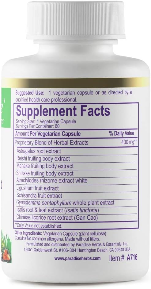 Paradise Herbs Astragalus Reishi and Maitake Plus Vegetarian Capsules, 60 Count : Health & Household