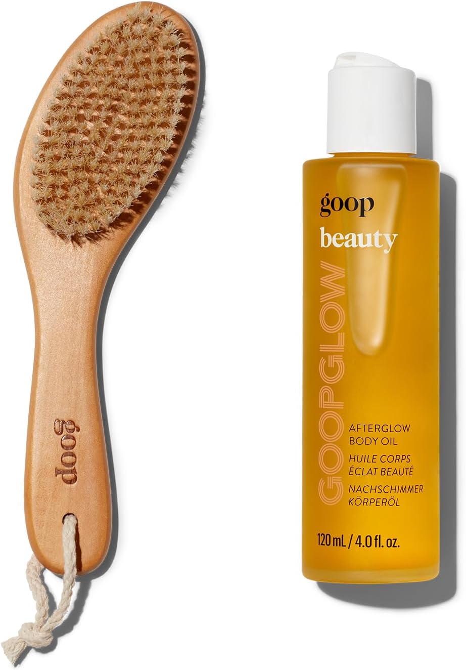 Goop Beauty Dry Brush & Body Oil Bundle | Exfoliating & Detoxifying Dry Brush To Sweep Away Dead Skin Cells | 4 Fl Oz Fast-Absorbing Hydrating Body Oil To Moisturize Dry Skin | Silicone & Paraben Free