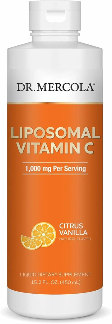 Dr. Mercola Liposomal Vitamin C, 1,000 Mg Per Serving, Liquid Dietary Supplement, 15.2 Fl. Oz (450 Ml), Citrus Vanilla Natural Flavor, Non Gmo, Gluten Free, Soy Free