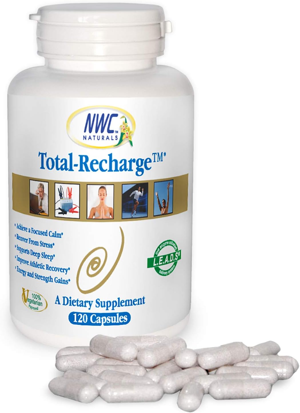 Nwc Naturals Total-Recharge Stress Relief, Energy Increase, Supports Mental Clarity, Workout Recovery And Natural Calming Effect, Vegetarian Formula - 120 Count Capsules : Health & Household