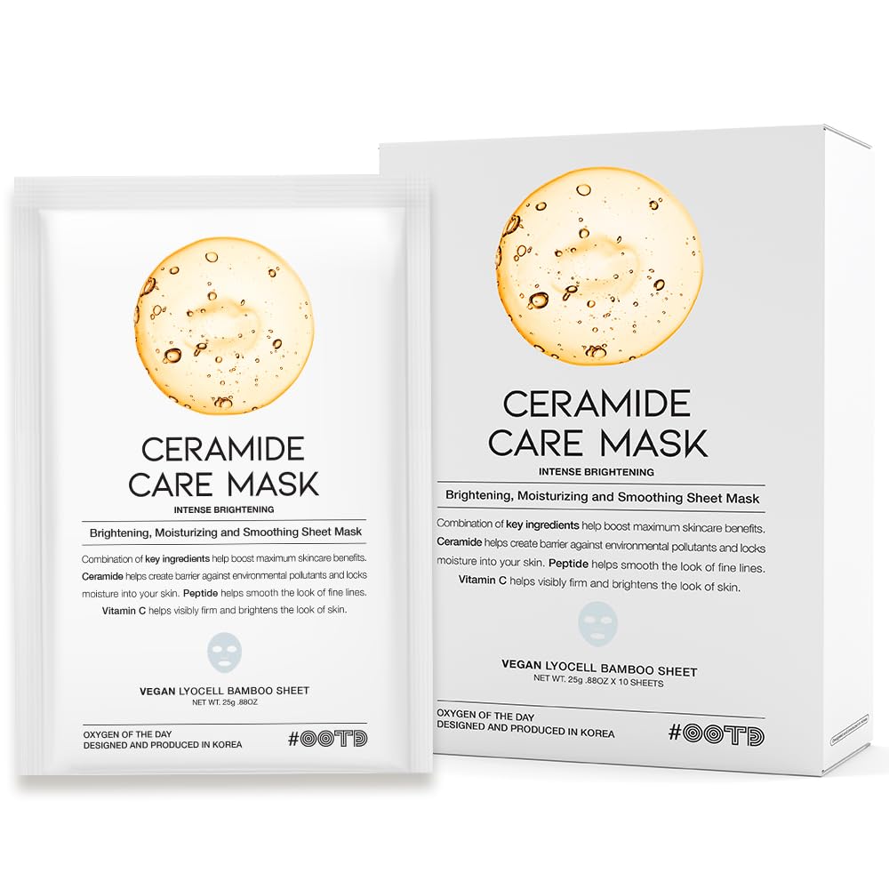 Ceramide Brightening Sheet Mask For Face, Moisturizing, Anti Aging Ceramide, Peptide, Vitamin C, Eve Vegan 10Ea