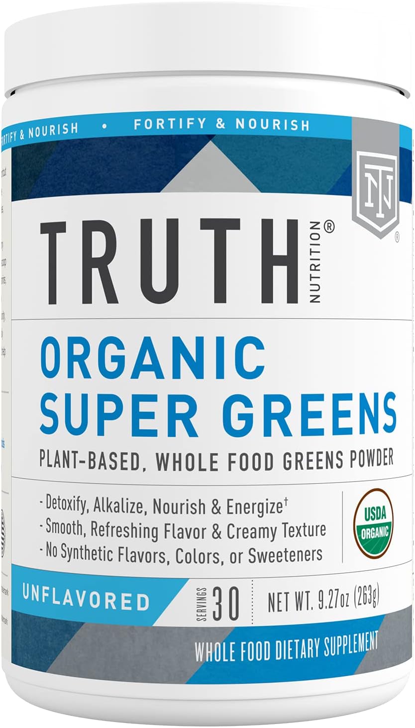 Super Greens Powder - Organic Green Superfood Powder to Boost Energy & Immunity, Healthy Digestion for Men & Women, Green Supplement Smoothie Powder Mix (Unflavored)