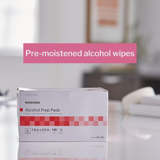 Alcohol Prep Pad, Mckesson, Isopropyl Alcohol 70%, Individual Packet, Large, 3.5 X 1.7 Inch, Sterile, 100 Ct. Box, Case Of 10 Boxes = 1000 Pads