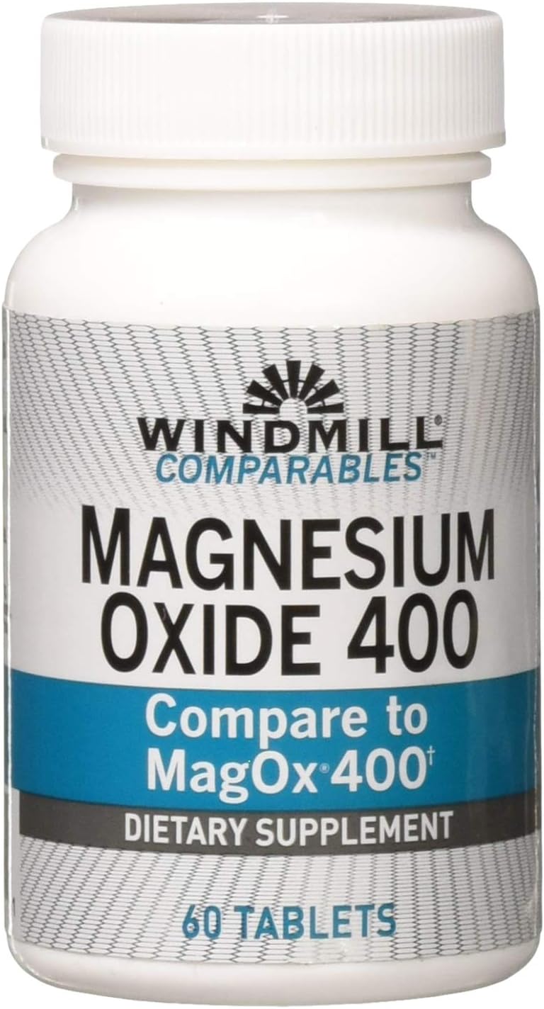Windmill Natural Vitamins Magnesium Oxide 400 mg, Immune Support, Supports Muscle Recovery, Supports Healthy Heart, 60 Count, 30 Servings
