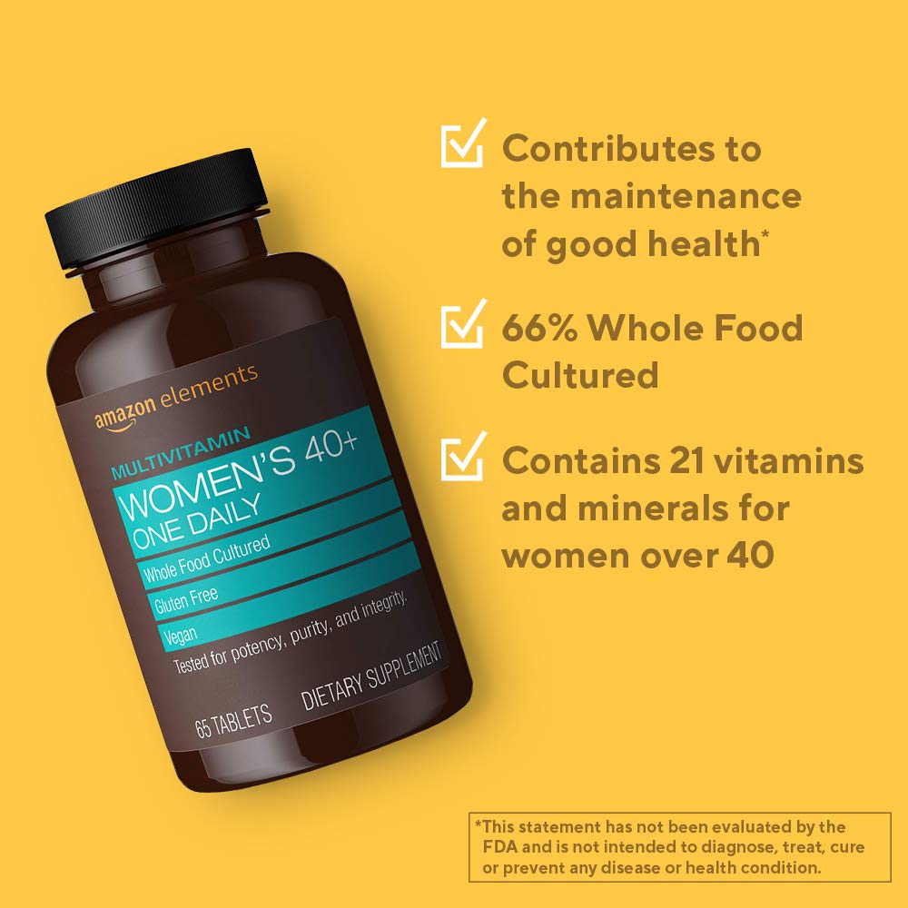 Amazon Elements Women‚ 40+ One Daily Multivitamin, 66% Whole Food Cultured, Vegan, 65 Tablets, 2 month supply (Packaging may vary) : Health & Household