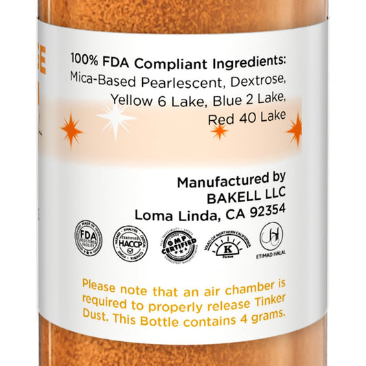 Bakell - Pumpkin Orange Tinker Dust (4G, 1X Mini Spray Pump) Edible Glitter For Food, Desserts, And Beverages!