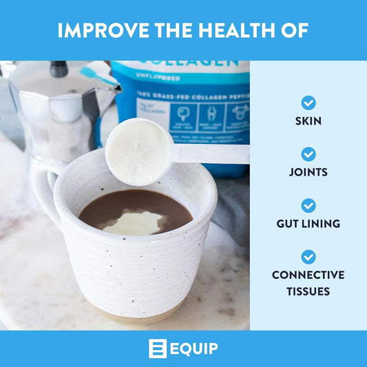 Equip Foods Grass Fed Collagen Powder -100% Hydrolyzed Bovine Collagen Peptides With Amino Acids - Prime Beef Collagen For Healthy Joints, Skin, & Nails - 1 Pound, Unflavored