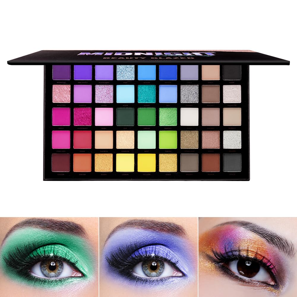 Myuango Bold Dimensions Eyeshadow Palette - 45 Shades Of Matte, Shimmer, And Glitter In Purple, Green, Yellow, Pink, And Grey - High-Pigment, Long-Lasting, Waterproof - Blendable Formula