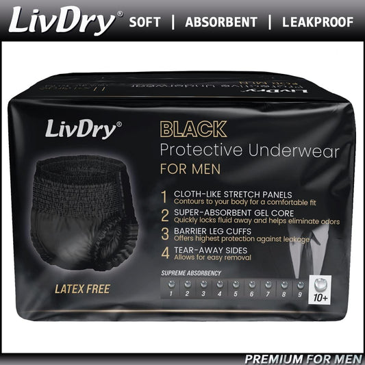 Livdry Adult Incontinence Underwear For Men, Premium Black Series, Ultimate Leak Protection, X-Large 11-Pack