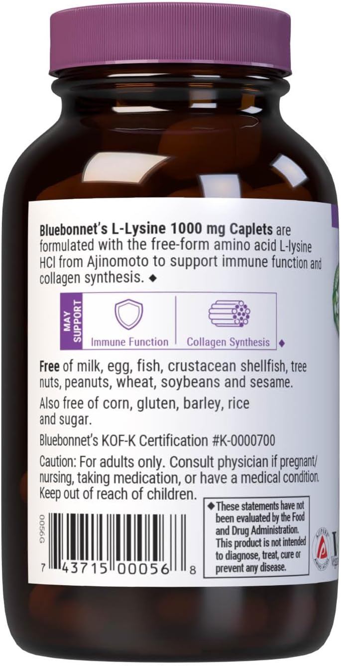 Bluebonnet L-Lysine 1000 Mg Caplets, 50 Count
