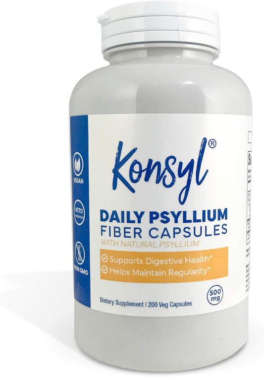 Konsyl Daily Psyllium Fiber Capsules Contains 1500Mg Psyllium Husk Powder Per Serving - Non-Gmo, Vegan, Keto - Supports Digestive Health+ 500 Count