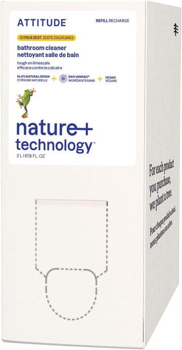 Attitude Bathroom Cleaner, Ewg Verified, Plant- And Mineral-Based Ingredients, Vegan Household Products, Citrus Zest, Bulk Refill, 67.6 Fl Oz