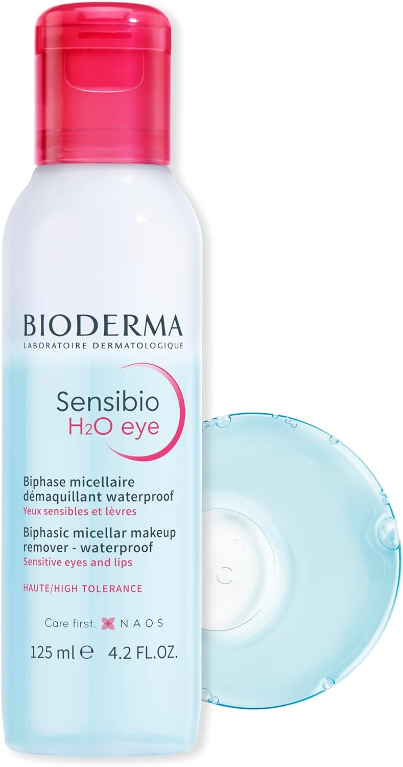 Bioderma Sensibio H2O Eye - Sensitive Skin Waterproof Makeup Remover For Eyes & Lips, Biphase Formula Micellar Water To Soothe, Moisturise & Repair Skin, 125Ml
