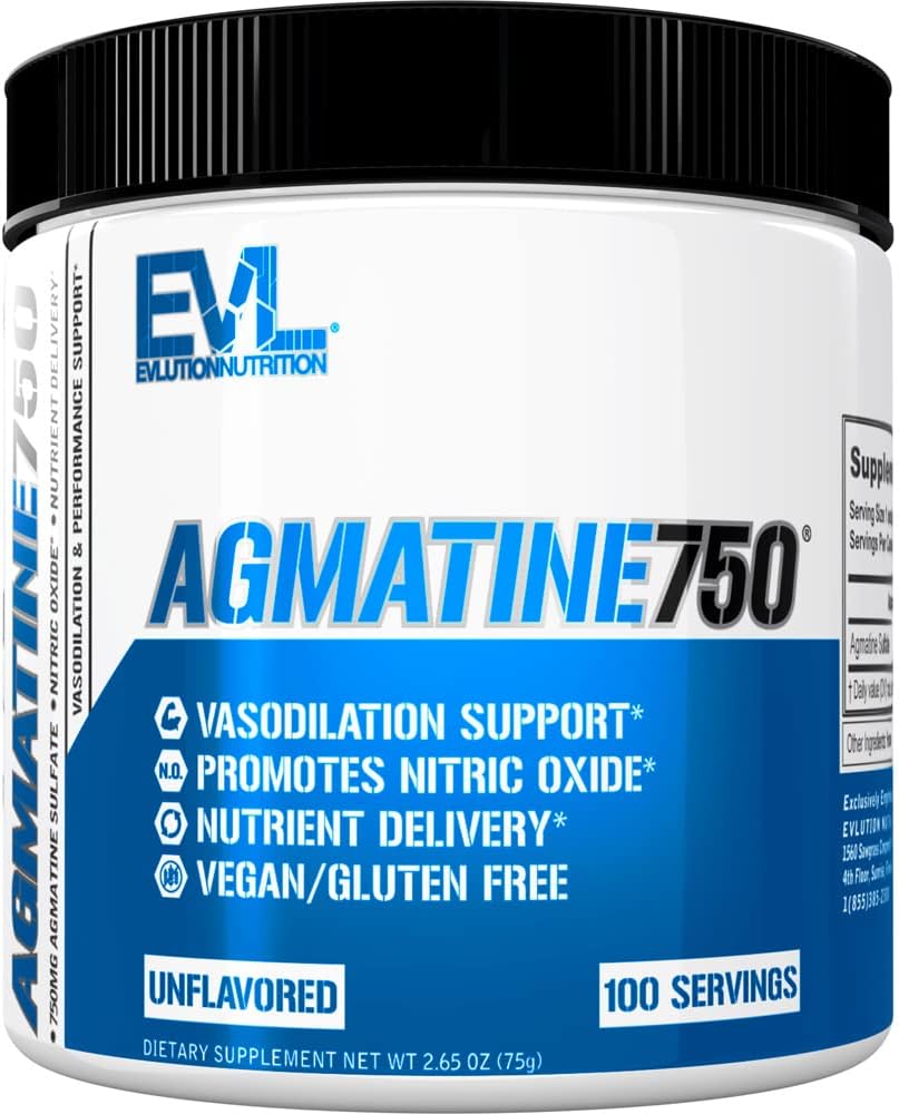 Evlution Agmatine Sulfate Nitric Oxide Powder Nutrition High Strength Agmatine Sulfate Powder Nitric Oxide Supplement for High Intensity Pumps Muscle Growth Recovery and Performance - Unflavored