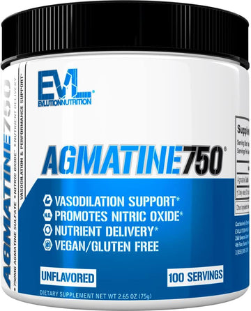 Evlution Agmatine Sulfate Nitric Oxide Powder Nutrition High Strength Agmatine Sulfate Powder Nitric Oxide Supplement For High Intensity Pumps Muscle Growth Recovery And Performance - Unflavored