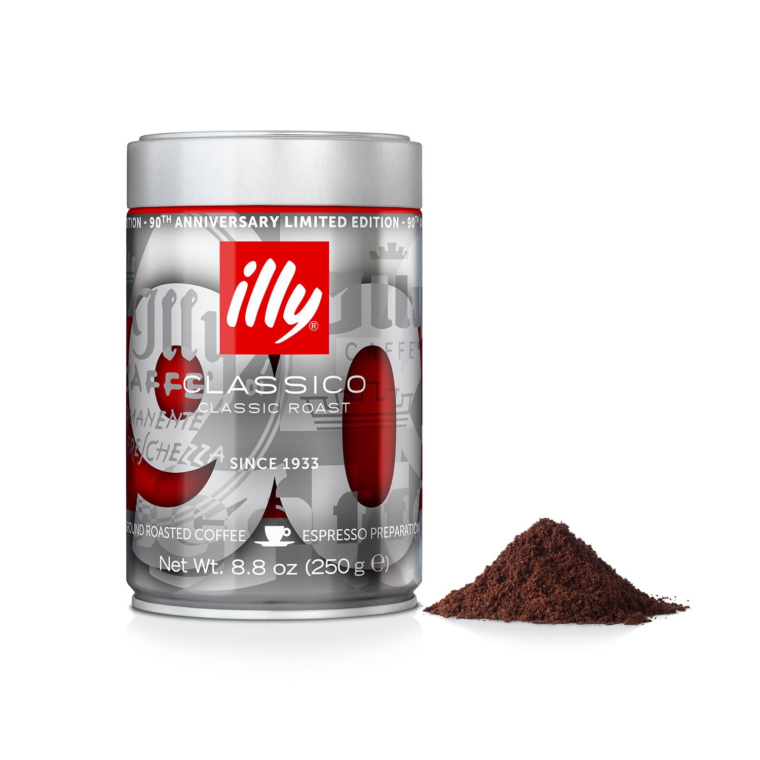 Illy Classico Espresso Ground Coffee, Medium Roast, 90th Anniversay Edition, 8.8 Ounce Can (Pack of 1) : Everything Else