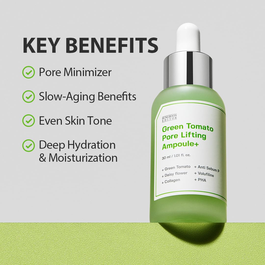 Sungboon Editor Green Tomato Pore Lifting Ampoule | Best Pore Minimizer For Face In Korea | Green Tomato Extract And Niacianamide Serum | Hydrating & Firming For Sensitive Skin | Korean Skincare