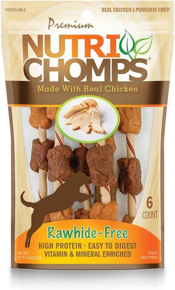 Nutrichomps Dog Chews, 5-Inch Kabobs, Easy To Digest, Rawhide-Free Dog Treats, 6 Count, Real Chicken And Duck Flavor