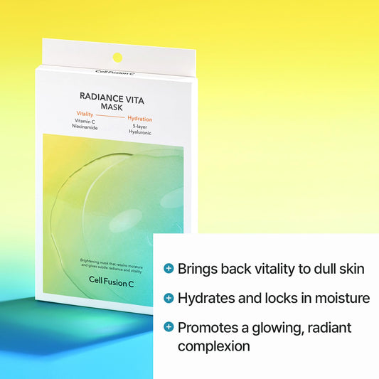 Cell Fusion C Radiance Vita Mask 5 Ea, Glutathione + Vitamin C + Hyaluronic Acid - Brightening Sheet Mask For Radiant Skin