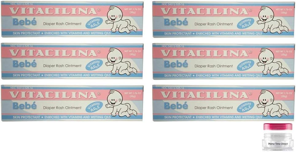 Vitacilina Bebe Diaper Rash Ointment 1.76 oz. (Pack of 6) Bundle with Primetime Direct Travel Jar in a PTD Sealed Bag : Baby