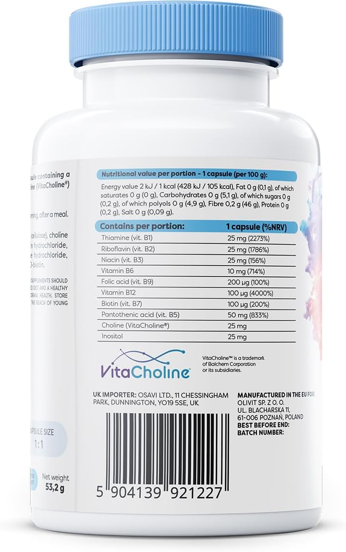 Osavi B–Complex with Choline & Inositol – 120 Vegan Capsules | Complete B–Vitamin Support for Energy, Nervous System & Mental Performance | with VitaCholine® | Clean Label | Vegan–Friendly : Amazon.co.uk: Health & Personal Care