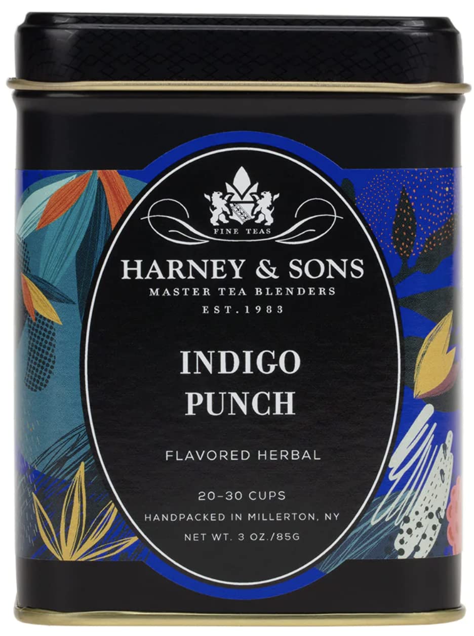 Harney & Sons Indigo Punch | 3 oz Loose Leaf Tea w/ Butterfly Pea Flower with Rose Hips, Apple Pieces, and Raspberry : Grocery & Gourmet Food