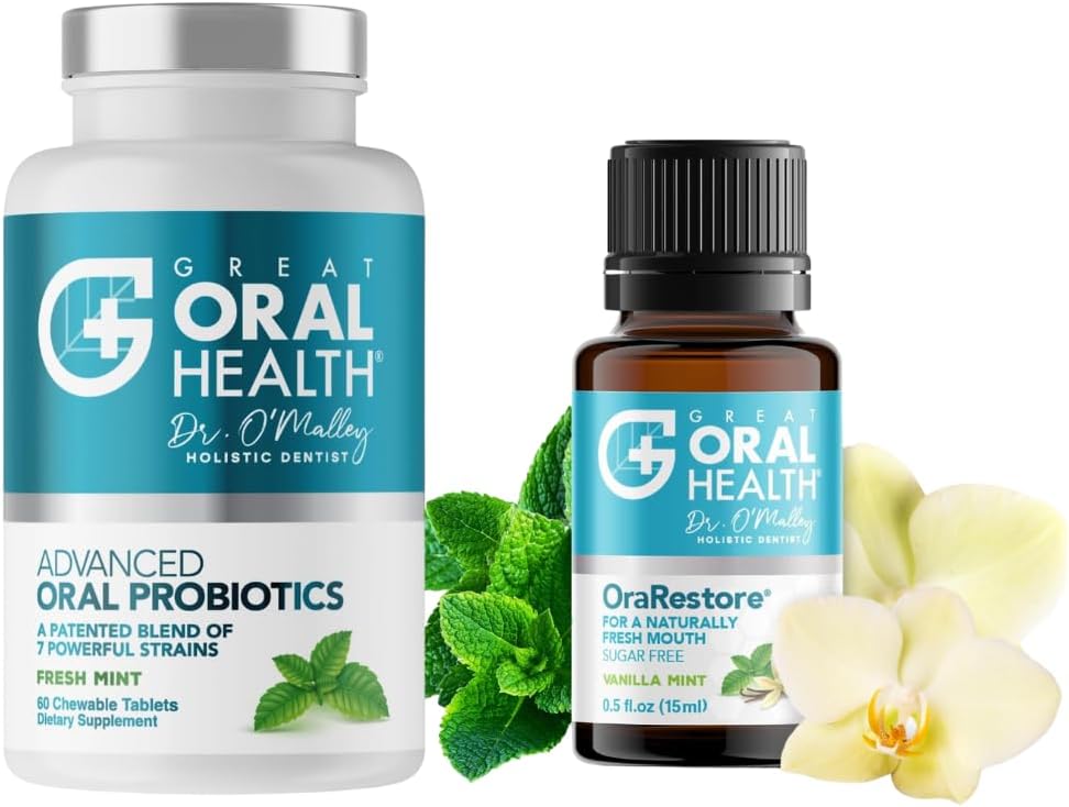 Advanced Bad Breath Treatment Duo — The Oral Probiotics Tablet & Orarestore Natural Mouth & Tooth Concentrated Oil — Dentist Formulated Mint Flavor