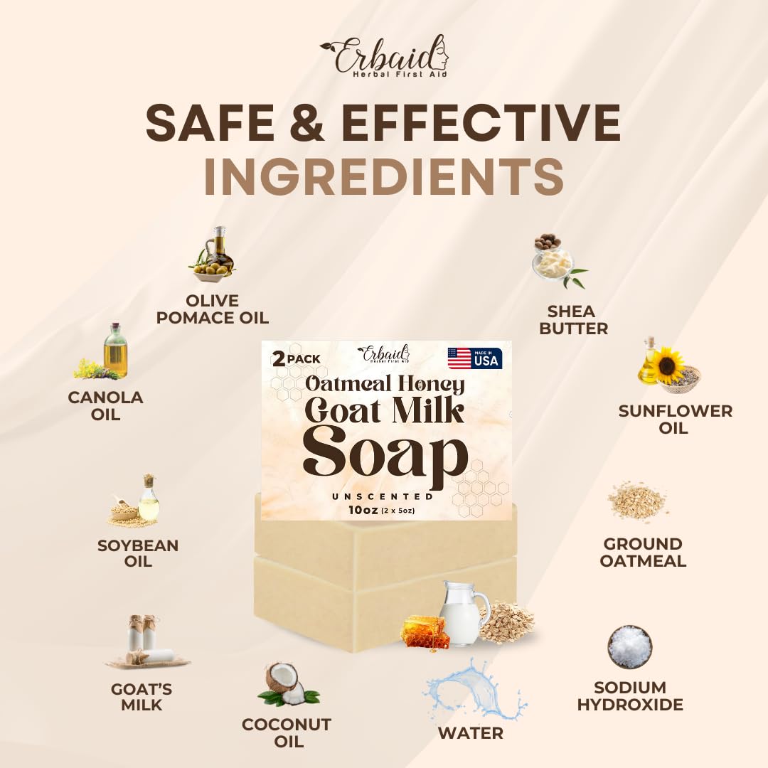 Oatmeal Soap – Natural Oatmeal & Honey Goat Milk Soap Bar – Face & Body Wash For Eczema, Psoriasis, Dry, Itchy, Sensitive Skin Relief – Unscented Wash Great For Kids, Babies – Handcrafted, Made In Usa : Beauty & Personal Care