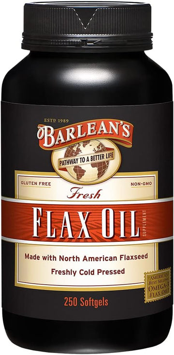 Barlean'S Omega 3 6 9 Flaxseed Oil Supplements, Cold-Pressed Flax Seed Supplement Softgels With 1650 Mg Ala Fatty Acids, 250 Count