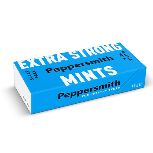 Peppersmith - Extra Strong Mints - Sugar Free Mints - 100% Plant Based Xylitol - Natural Sweetener - Natural Eucalyptus - Freshens Breath - Benefits Oral Health - Pocket Packs - 12x15g