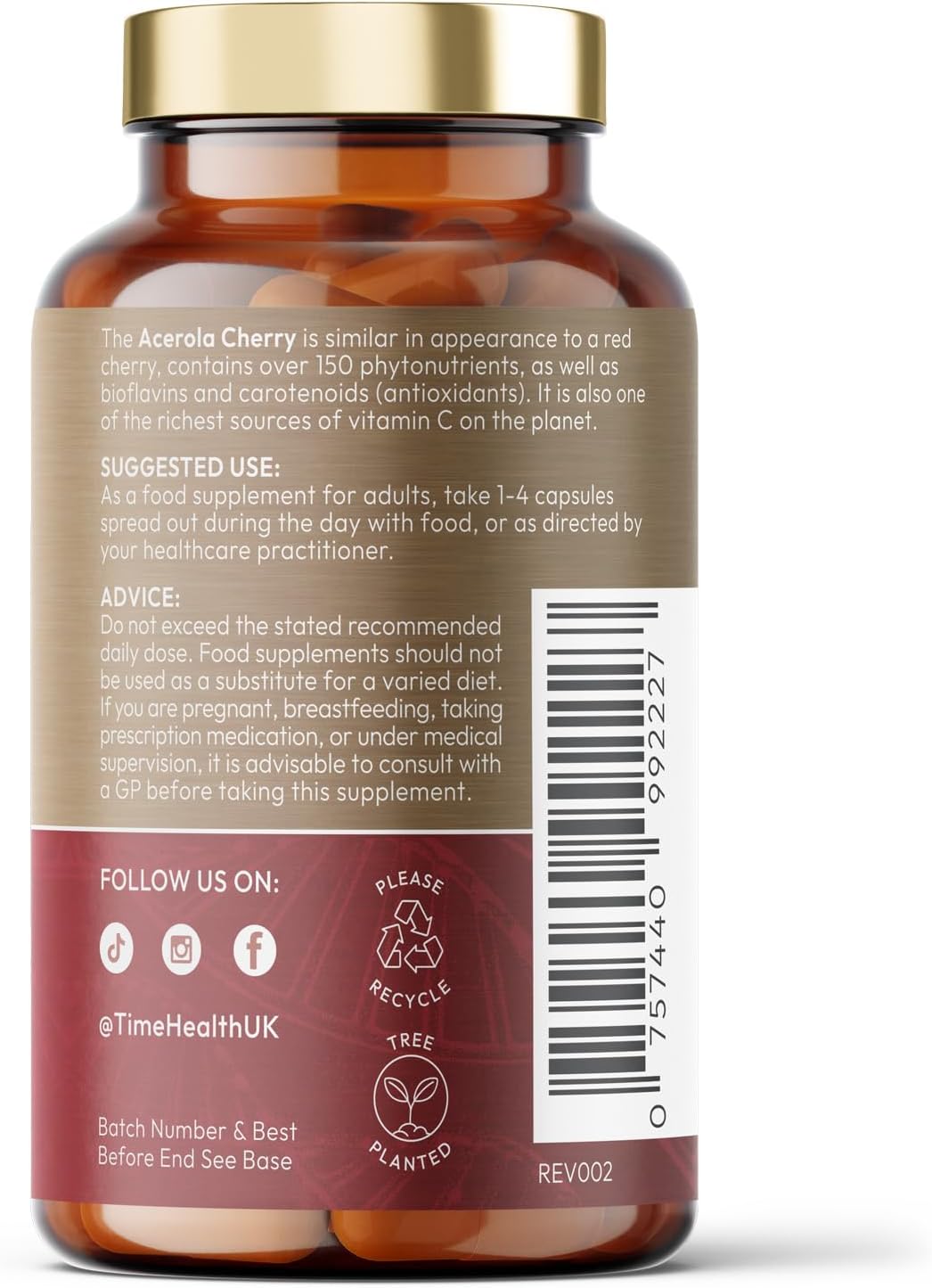 Acerola Cherry Extract Capsules - Natural & Wholefood Vitamin C - Uk Manufactured - Zero Stearates Or Flow Agents (120 Capsule Bottle)