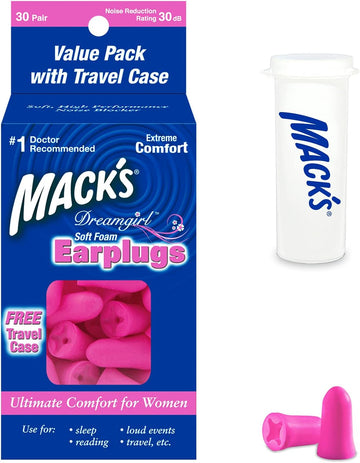 Mack's Dreamgirl Soft Foam Earplugs, 30 Pair, Pink - Small Ear Plugs for Sleeping, Snoring, Studying, Loud Events, Traveling & Concerts