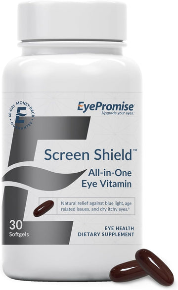 Eyepromise Screen Shield All-In-One Eye Vitamin | Omega–3 Fish Oil, Bilberry, Lutein, Zeaxanthin, Vitamins A, C, B12, Zinc | 30 One-A-Day, Easy-Swallow Softgel Capsules