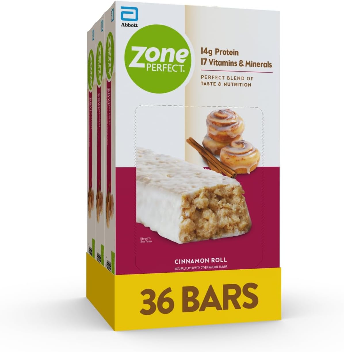 Zoneperfect Protein Bars, 14G Protein, 17 Vitamins & Minerals, Protein Snack, Cinnamon Roll, 12 Count (Pack Of 3), 36 Bars