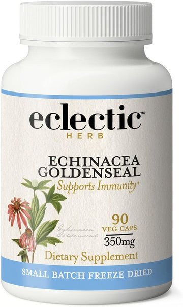 Eclectic Institute Raw Fresh Freeze-Dried Non-GMO Echinacea - Goldenseal | Immune, Respiratory, and Digestive Health | 90 CT (350 mg)