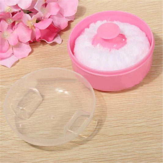 UTENEW Cosmetic Tool Baby Soft Face Body Powder Puff Sponge Box Container Case (Pink)