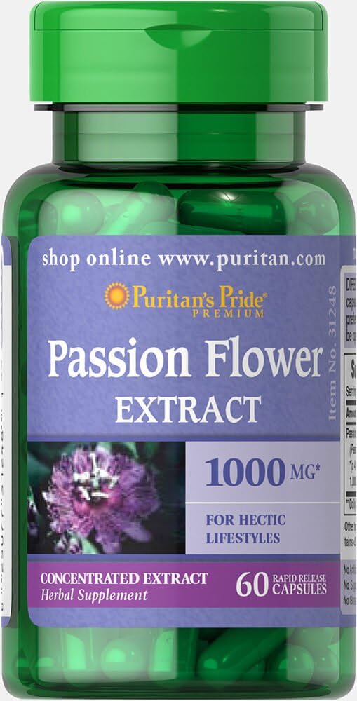 Puritan's Pride Passion Flower 1000 Mg, 60 Count : Health & Household