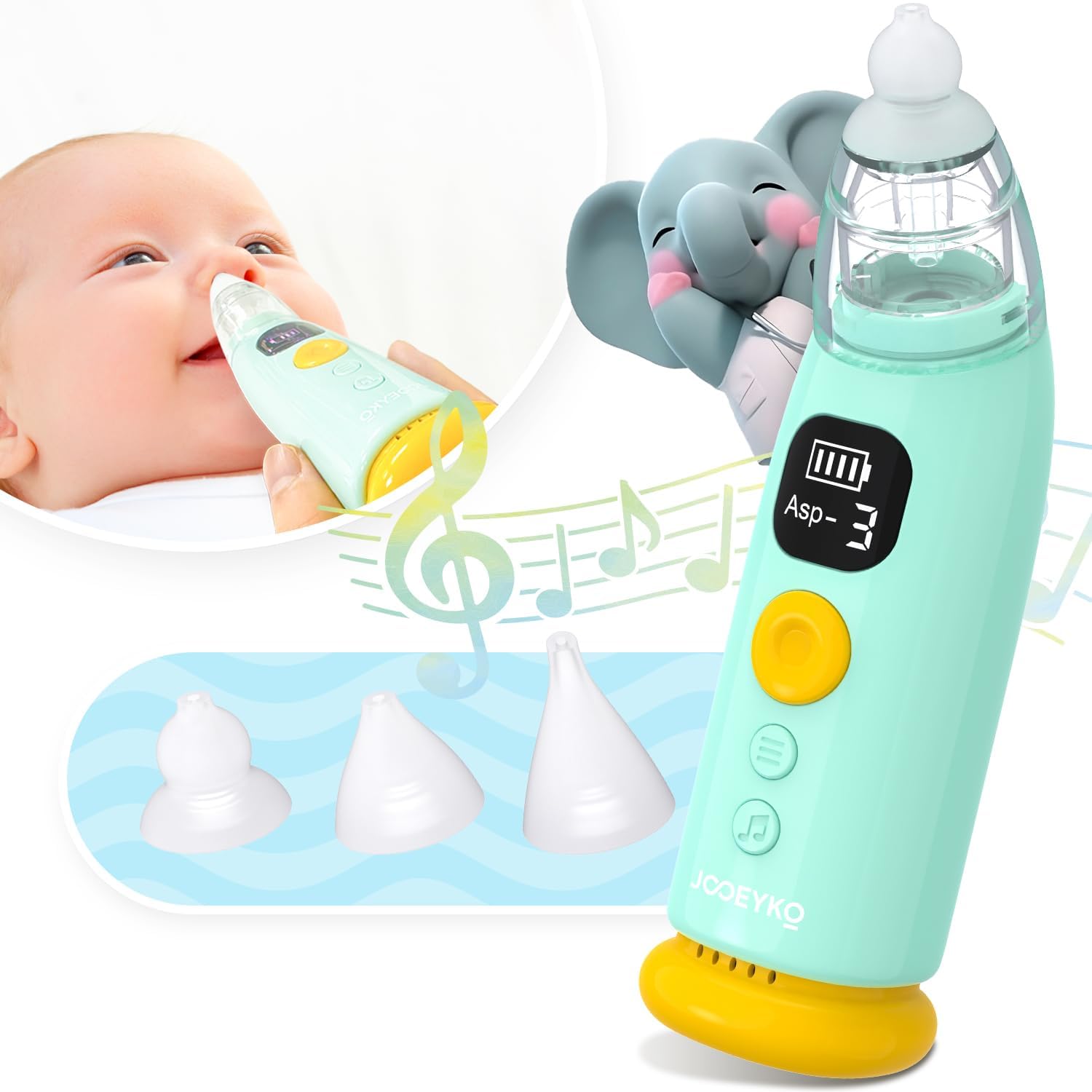 Baby Nasal Aspirator, Electric Auto Suction Snivel Mucus Booger Sucker with Light & Music, Snot Remover for Snotty Kid/Nose/Children/Toddler/Newborn, Include 3 Tips and 1 Tweezers